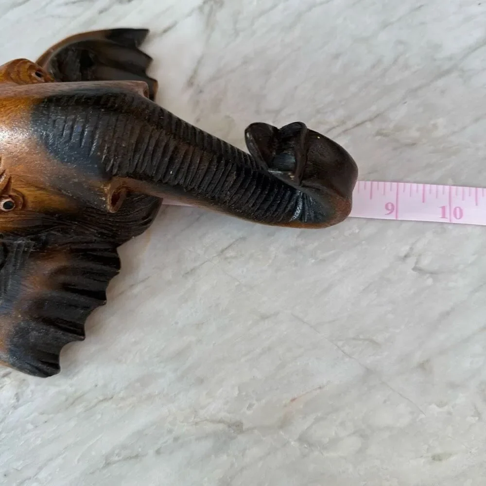 Elephant Head Thai Wood Carving Art Wall Home Decor 8”